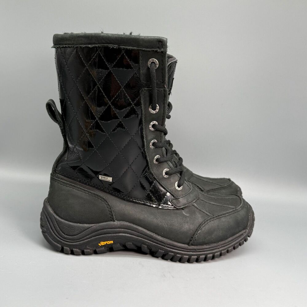 UGG Adirondack II Womens 7 Black Patent Quilted Waterproof Winter Rain Tall Boot